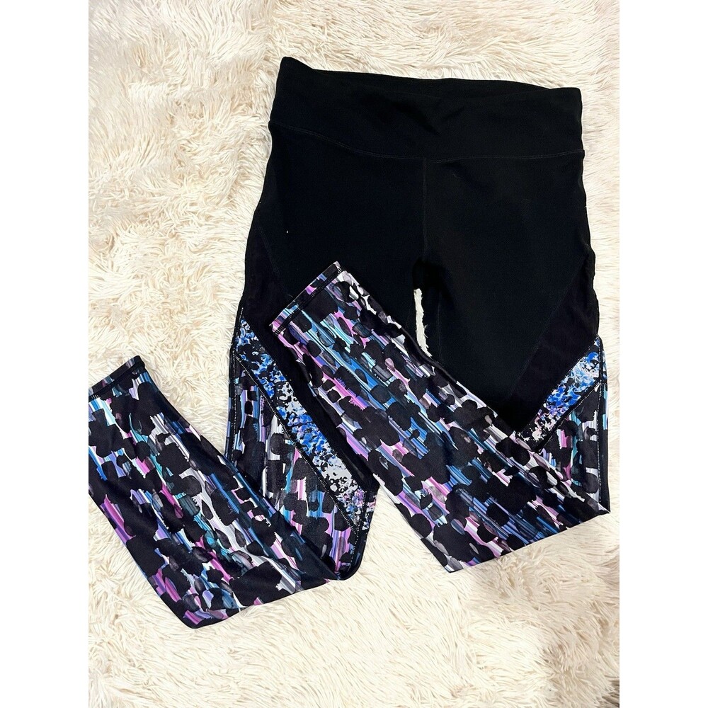 FABLETICS Leggings Womens Sz M 8 Black Color-Block Animal Mesh Accent See Pics